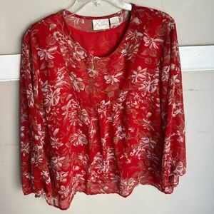 Adini Red Floral Women's Blouse Size L